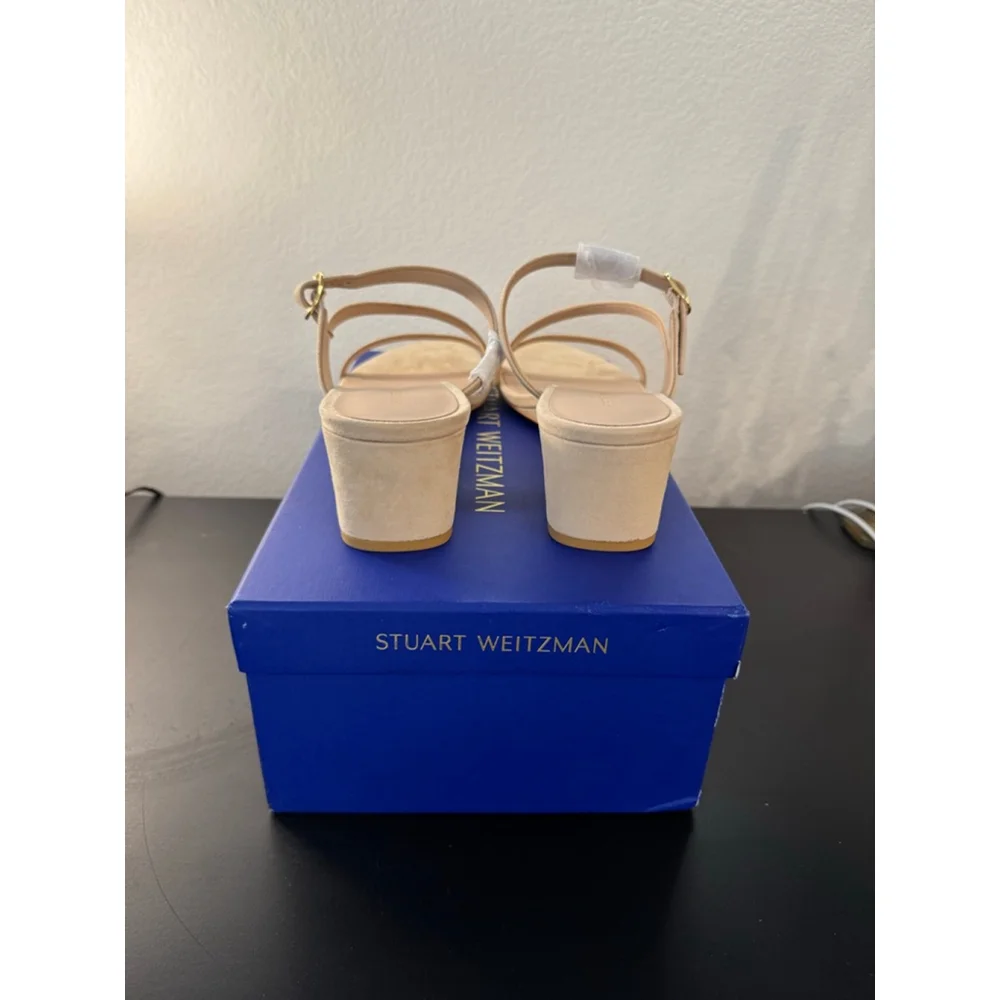 Women's Stuart‎ Weitzman Golden Beige Suede Wedge Sandals Size 10.5 - Picture 6 of 10